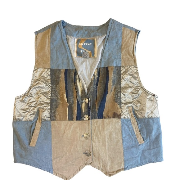 Vintage Active Stuff Cotton Semi Denim Patchwork Vest - Picture 12 of 16